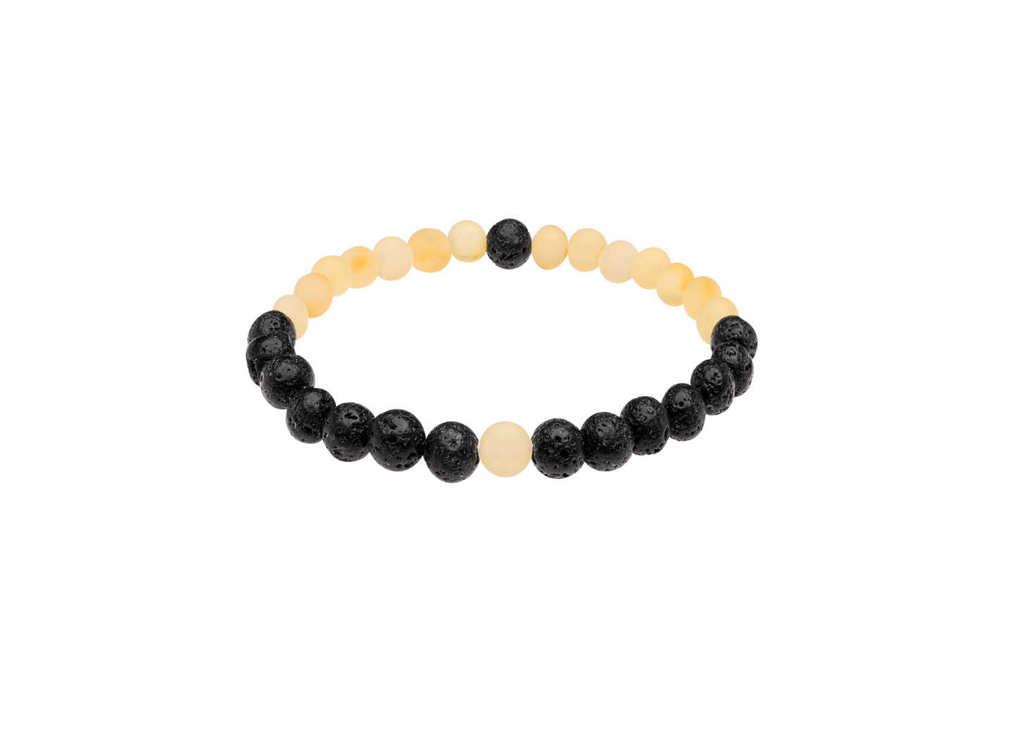 Genuine Amber Bracelet Made With Unpolished Lemon and Black Lava