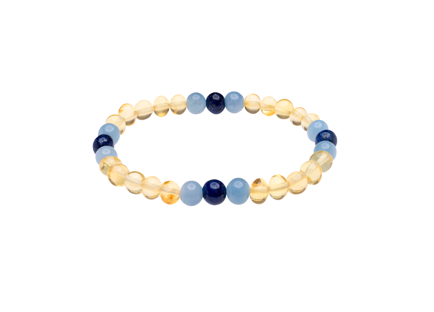 Genuine Amber Bracelet Made With Polished Lemon Aquamarine and Lapis Lazuli