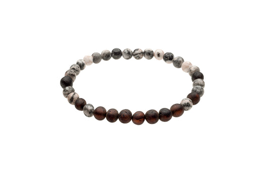 Genuine Amber Bracelet Made With Unpolished Cherry and Jasper
