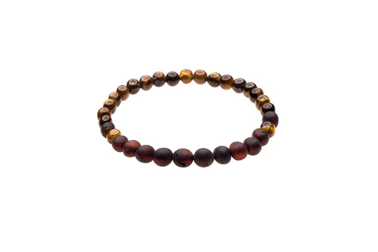 Genuine Amber Bracelet Made With Unpolished Cherry and Tiger Eye