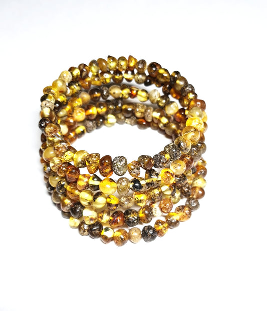 Genuine Amber Flexible Bracelet Made With Polished Green