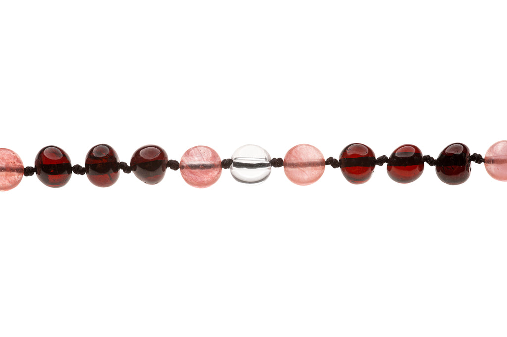 Genuine Amber Necklace & Bracelet Made With Polished Cherry & Quartz