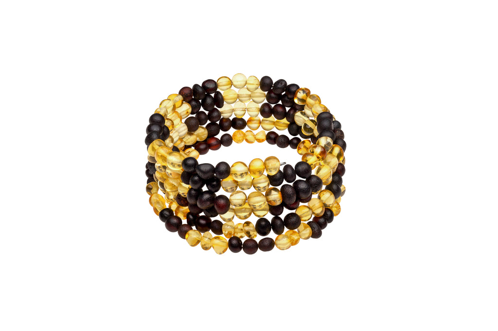 Genuine Amber Flexible Bracelet Made With Unpolished Cherry & Polished Lemon