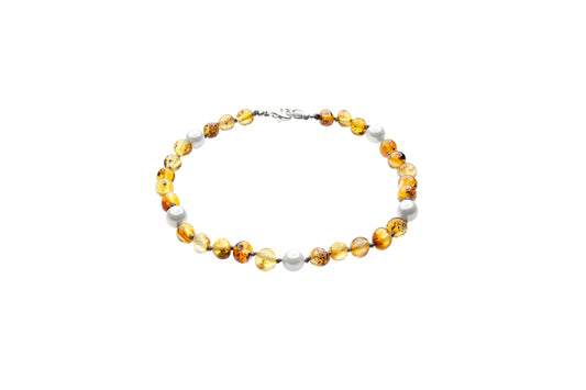 Genuine Amber Anklet Made With Polished Green & Pearls