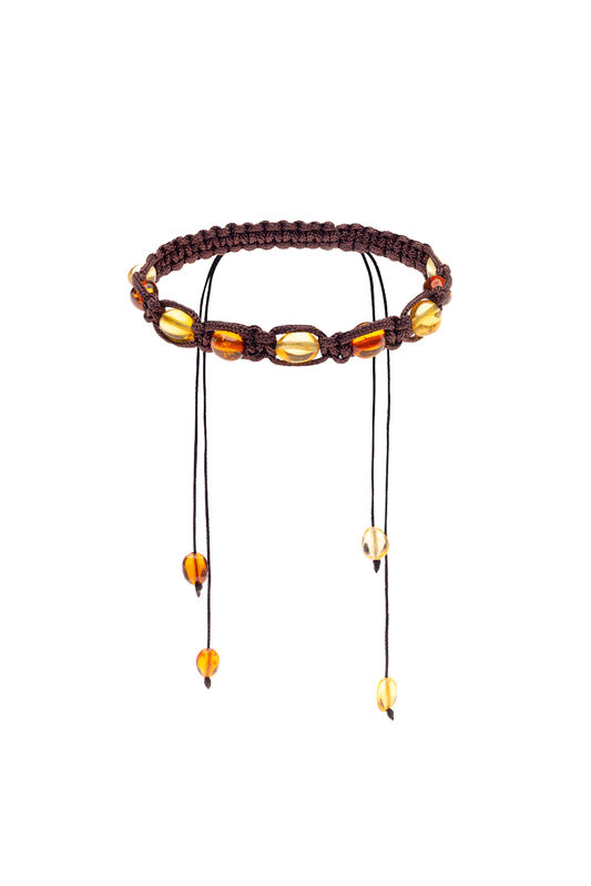 Genuine Amber Braided Bracelet Made With Polished Cognac and Lemon