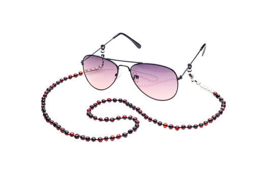 Genuine Amber Eyeglass Chain Made With Polished Cherry & Pearls