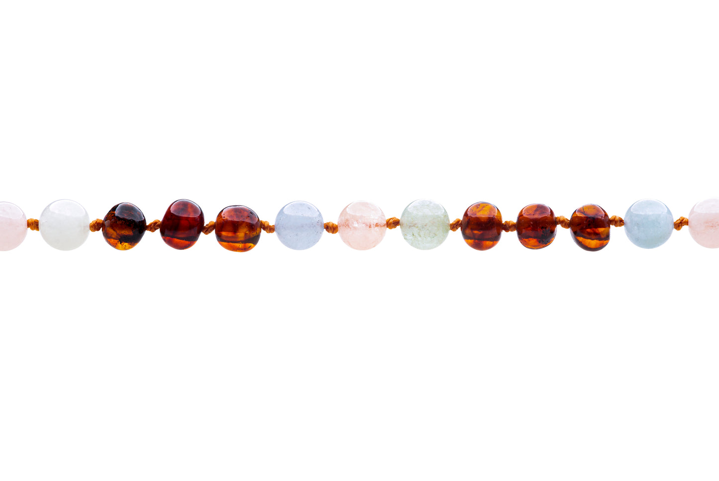 Genuine Amber Necklace Made With Polished Cognac & Morganite