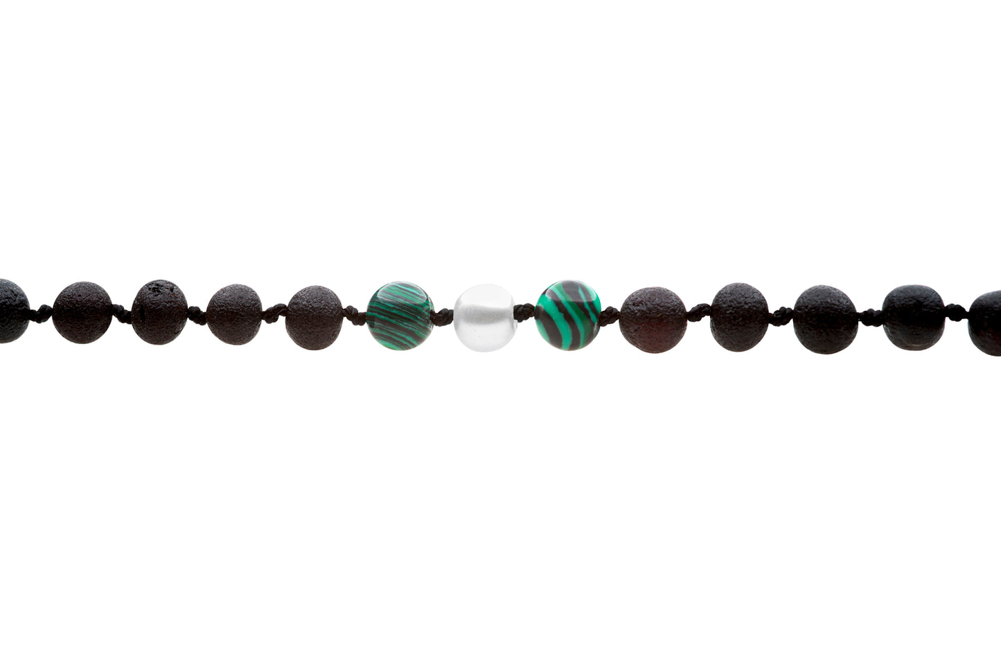 Genuine Amber Necklace Made With Unpolished Cherry Malachite & Shell Pearl