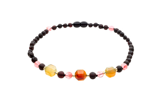 Genuine Amber Necklace Made With Unpolished Cherry Agate & Cherry Quartz