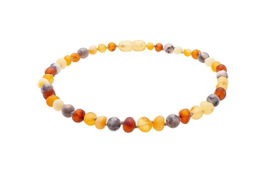 Genuine Amber Necklace Made With Unpolished Multi-Color and Jasper