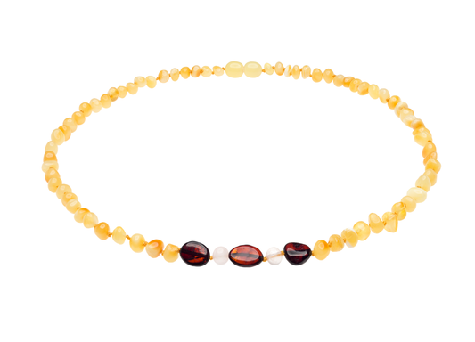Genuine Amber Necklace Made With Polished Milky Polished Cherry and Rose Quartz