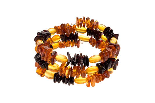 Genuine Amber Flexible Bracelet Made With Polished Cognac Cherry & Lemon