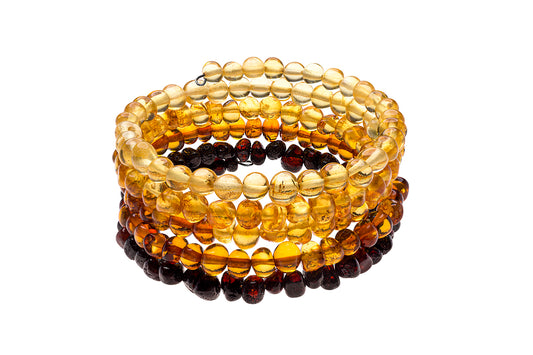 Genuine Amber Flexible Bracelet Made With Polished Rainbow