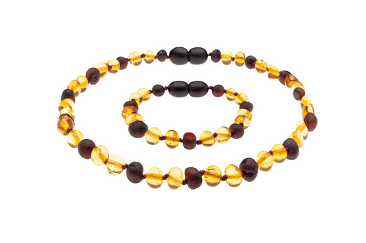 Genuine Amber Necklace & Bracelet Made With Unpolished Cherry & Polished Honey