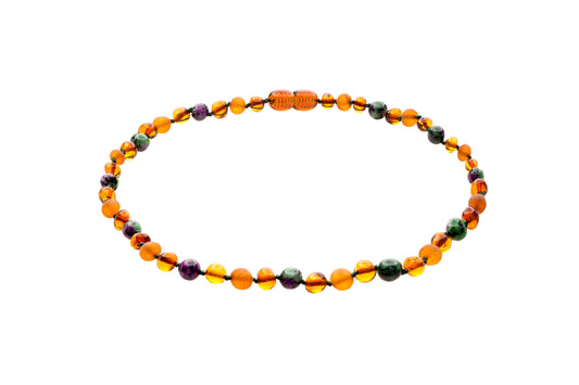 Genuine Amber Necklace Made With Polished Cognac Unpolished Cognac & Zoisite