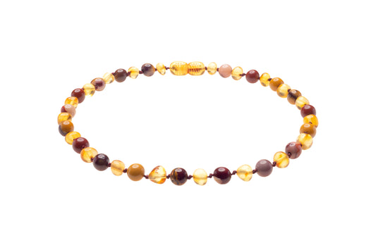 Genuine Amber Necklace Made With Polished Honey & Mookaite