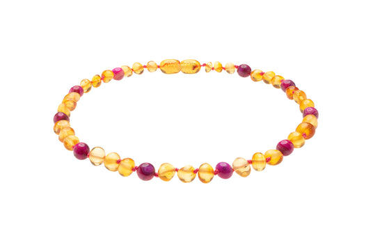 Genuine Amber Necklace Made With Polished Honey & Red Agate